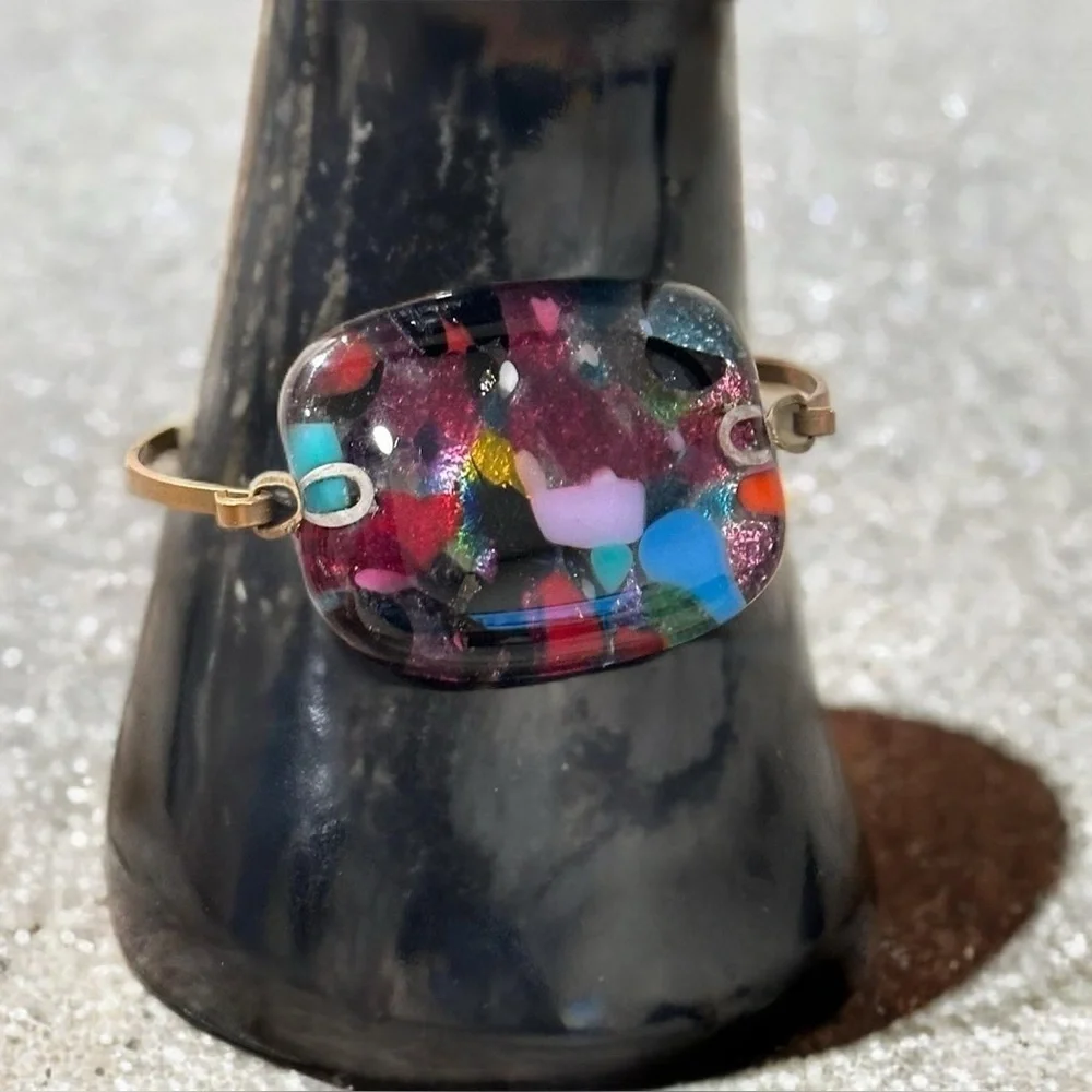 Millefiori Colorful Abstract Fuse Glass Hinge Bangle CuffBracelet Square Vintage - Picture 5 of 15